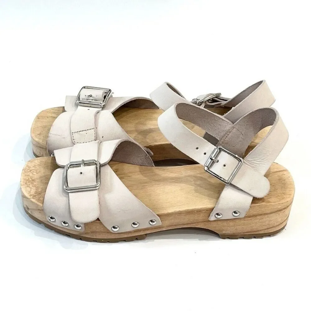 Zara White Leather Wooden Clog Sandals Buckle Platform EU 38 US 7.5 Minimalist - Picture 3 of 10
